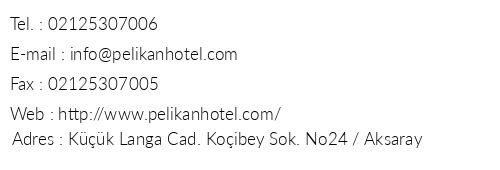 Pelikan Hotel telefon numaralar, faks, e-mail, posta adresi ve iletiim bilgileri